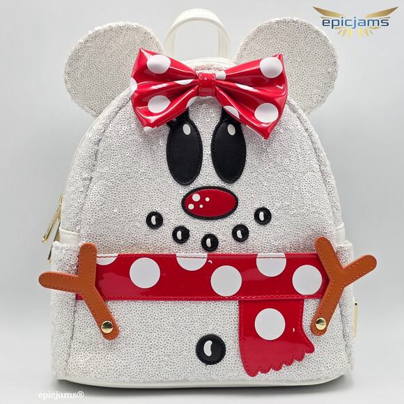 Loungefly Disney Snowman Minnie Mouse Sequin Cosplay Mini Backpack Exclusive New - Picture 1 of 5